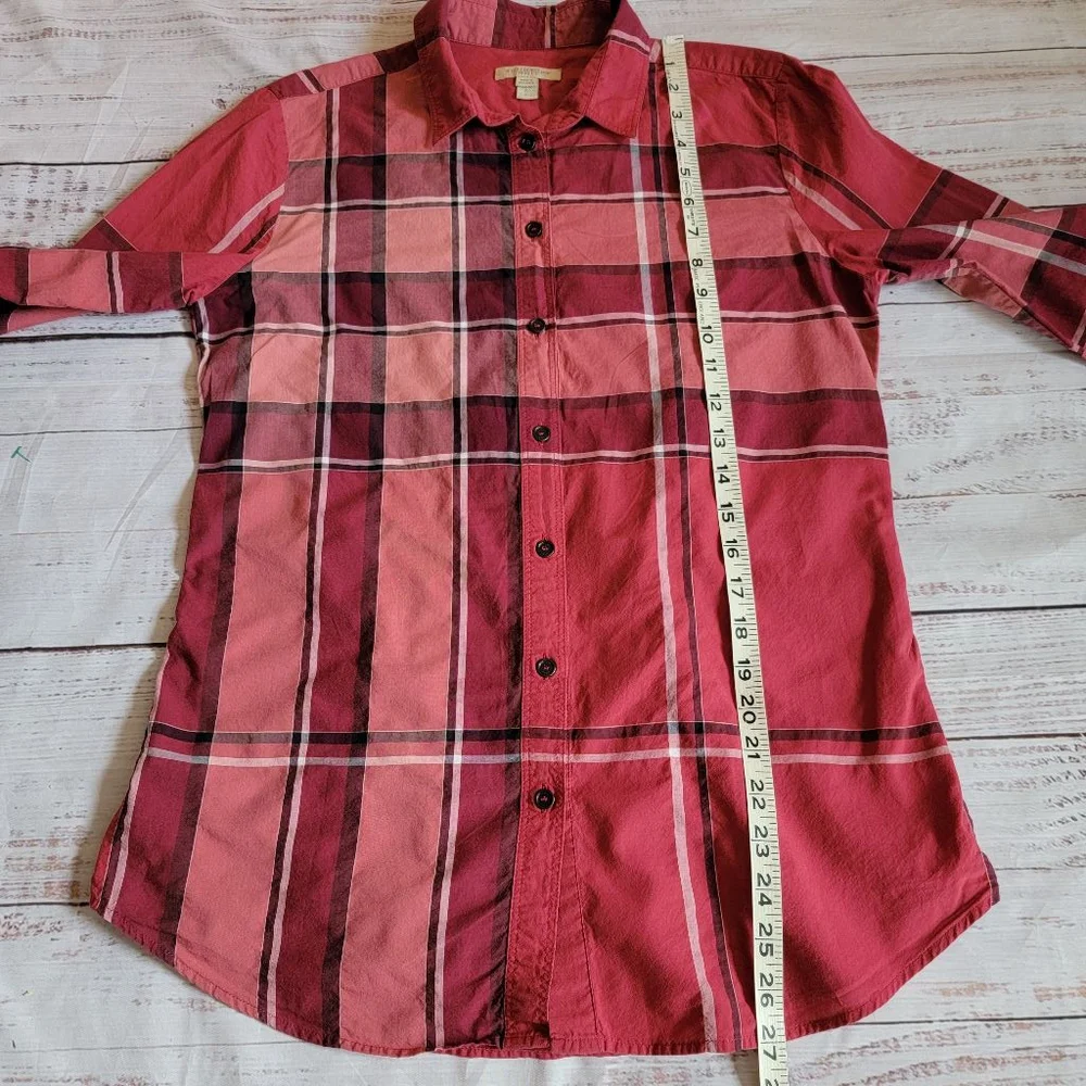 Burberry Brit Red House Check Collared Cotton Button Up Women's Small - Picture 5 of 6